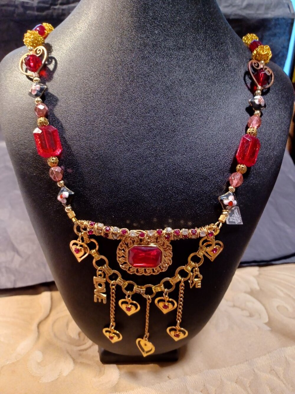 Love in Red & Pink - New and Re-purposed components - a Necklace